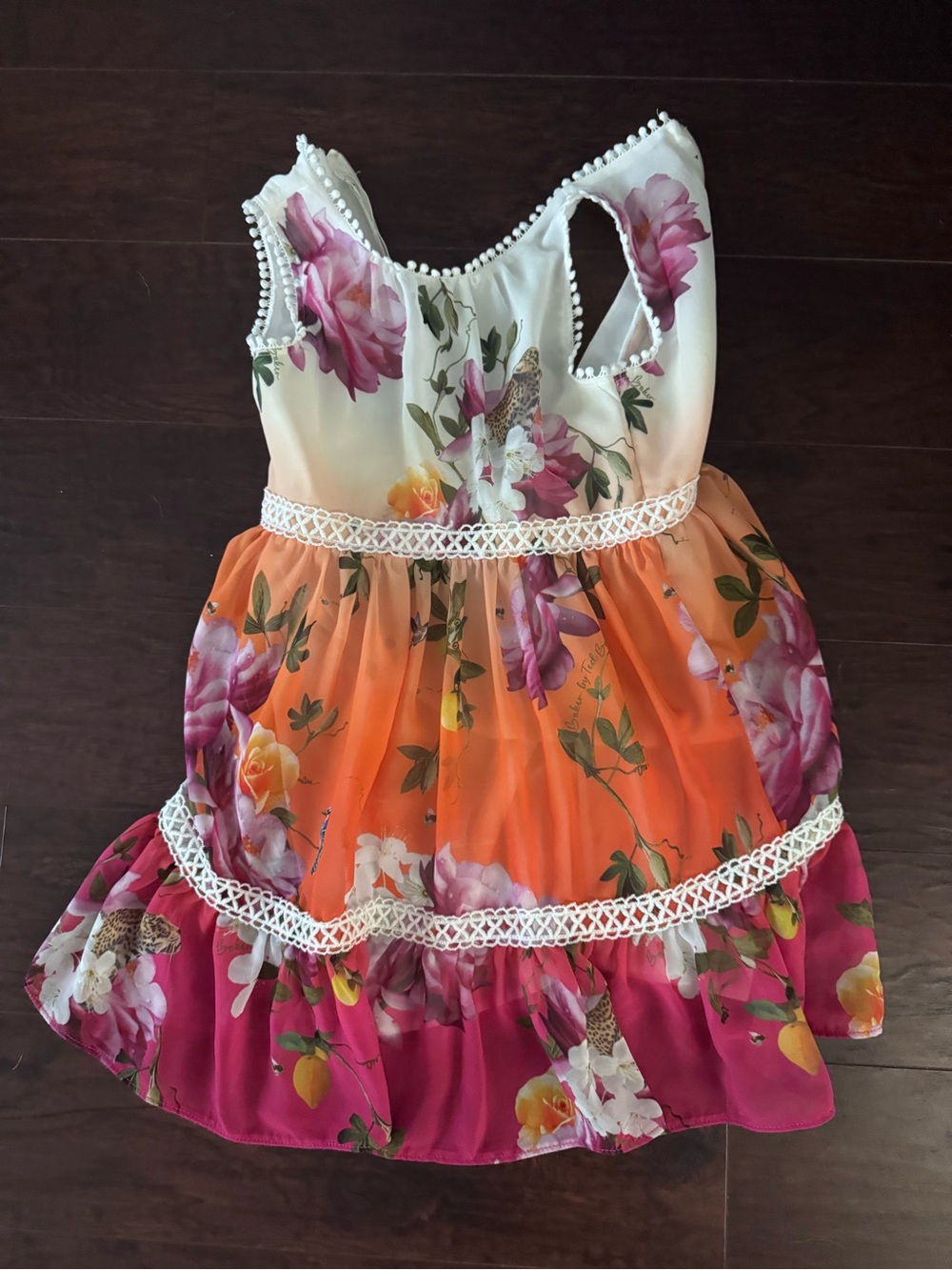 Ted Baker White, Orange & Pink Floral Tiered Dress for Girls